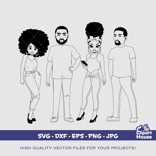 Friendship Mixed Outline,african american svg, black woman, friendship goals, best friends, family svg, hugging svg, Black man