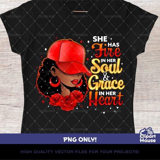 She Has Fire In Her Soul and Grace In Her Heart Cap, african american png, black woman png, afro png, black girl magic