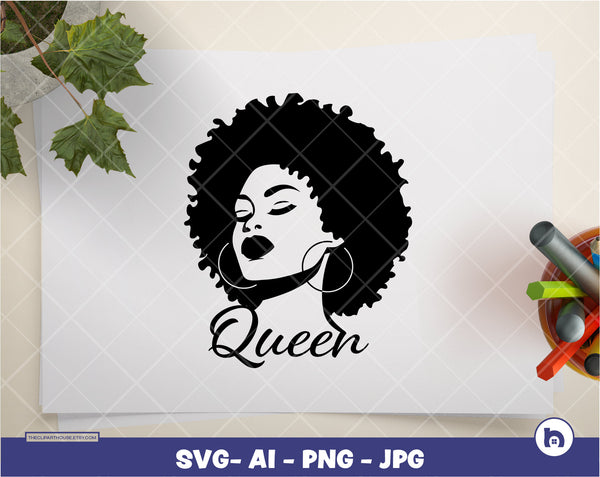 Afro Love Queen | Digital PNG - Ai - SVG - JPG | Instant Download | Cricut, svg, printable, african american svg, black woman svg, afro lady