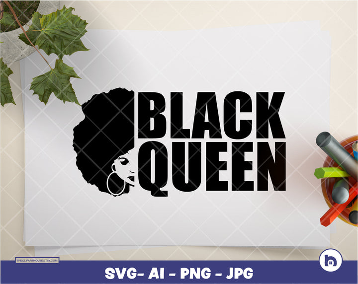 Black Queen Text Face | Digital PNG - Ai - SVG - JPG | Instant Download | Cricut, svg, printable, african american svg,black woman svg, afro - The Clipart House