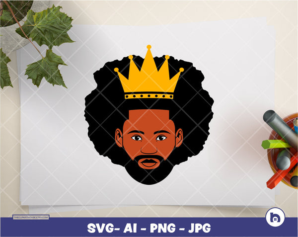 Afro Man Crowned | Digital PNG - Ai - SVG - JPG | Instant Download | Cricut, svg, printable, african american svg, black man svg, afro,