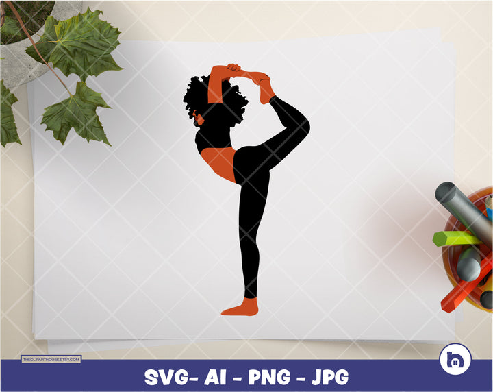 Afro Yoga Pose 2 | Digital PNG - Ai - SVG - JPG | Instant Download | afro svg, yoga pose svg, fitness svg, black woman svg, black dancer svg - The Clipart House