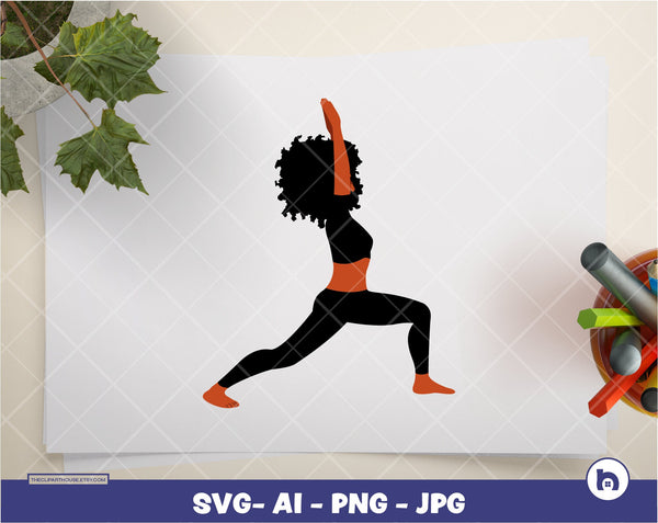 Afro Yoga Pose 4 | Digital PNG - Ai - SVG - JPG | Instant Download | afro svg, yoga pose svg, fitness svg, black woman svg, black dancer svg