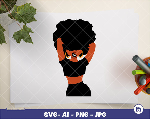 Afro Smirk Pose | Digital PNG - Ai - SVG - JPG | Instant Download | Cricut, svg, printable, african american svg, black woman svg, afro