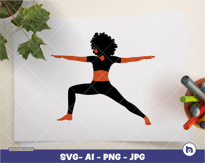 Afro Yoga Pose 5 | Digital PNG - Ai - SVG - JPG | Instant Download | afro svg, yoga pose svg, fitness svg, black woman svg, black dancer svg - The Clipart House