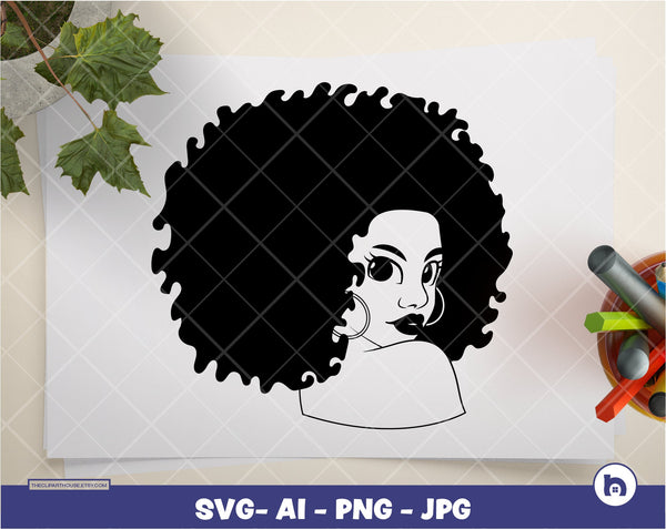 Afro half Woman Silhouette | Digital PNG - Ai - SVG - JPG | Instant Download | Afro svg, african american svg, black woman svg, afro lady