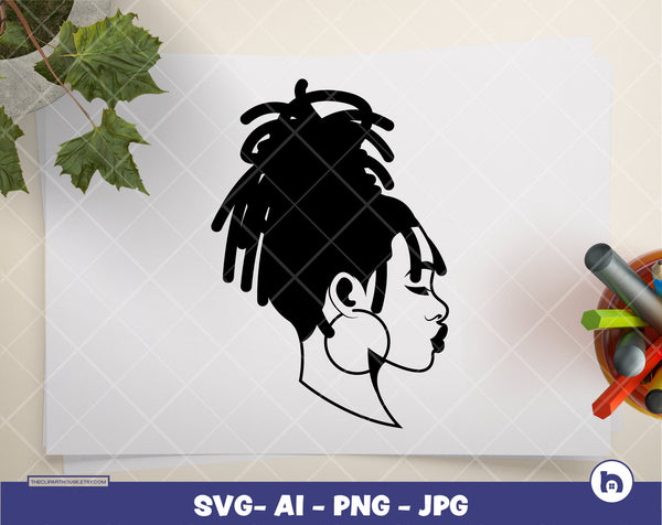 Dreadlock Woman Side View Silhouette | Digital PNG - Ai - SVG - JPG | Instant Download | Afro svg, african american svg,black woman svg,afro