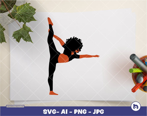 Afro Yoga Pose 3 | Digital PNG - Ai - SVG - JPG | Instant Download | afro svg, yoga pose svg, fitness svg, black woman svg, black dancer svg