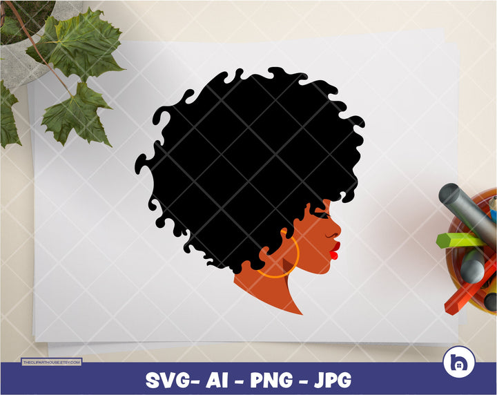 Afro Woman Side View | Digital PNG - Ai - SVG - JPG | Instant Download | Cricut, svg, african american svg, black woman svg, afro lady svg - The Clipart House