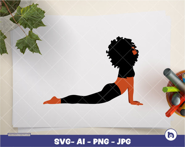 Afro Yoga Pose 7 | Digital PNG - Ai - SVG - JPG | Instant Download | afro svg, yoga pose svg, fitness svg, black woman svg, black dancer svg