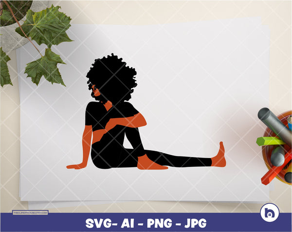 Afro Yoga Pose 8 | Digital PNG - Ai - SVG - JPG | Instant Download | afro svg, yoga pose svg, fitness svg, black woman svg, black dancer svg