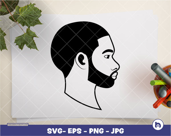 Black Man Side View Silhouette | Digital SVG - EPS - PNG - Jpg | Instant Download | african man svg, black man svg, afro svg, afro man svg