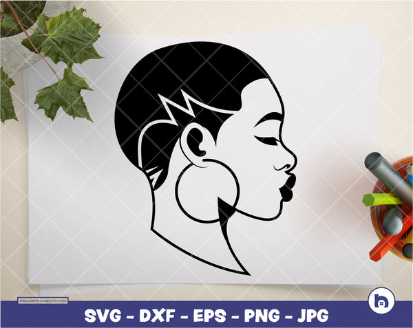 Buzz Cut Woman Side View Silhouette | Digital SVG - DXF - EPS - png - Jpg | Instant Download | african american svg,black woman svg,fade svg