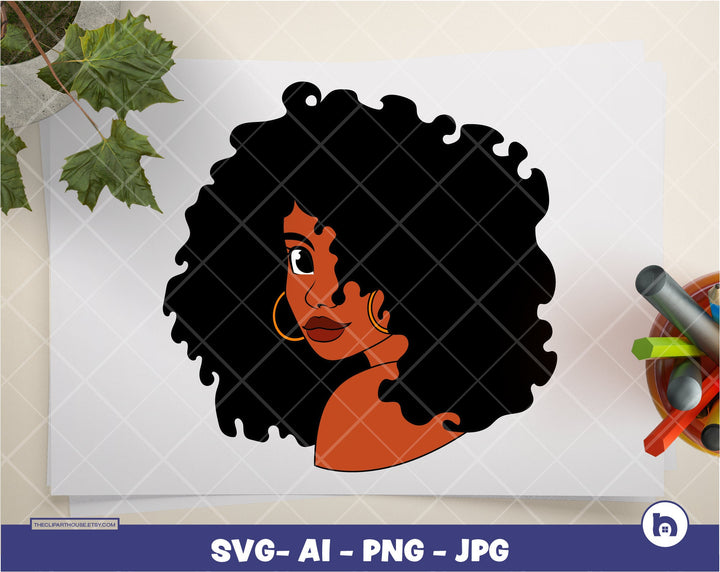 Afro Half Woman 2 | Digital PNG - Ai - SVG - JPG | Instant Download | Cricut, svg, printable, african american svg, black woman svg, afro - The Clipart House