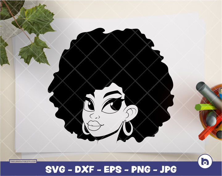 Styled Afro Woman Silhouette | Digital SVG - DXF - EPS - png - Jpg | Instant Download | people svg,african american svg, afro lady svg - The Clipart House