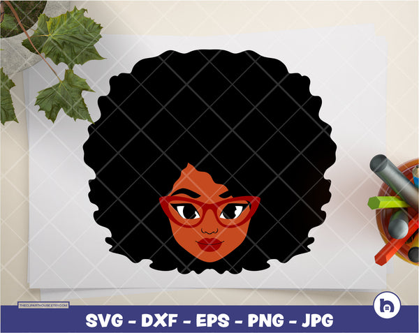 Glasses Afro Woman | Digital SVG - DXF - EPS - png - Jpg | Instant Download | black girl magic svg, african american svg,black woman svg, - The Clipart House