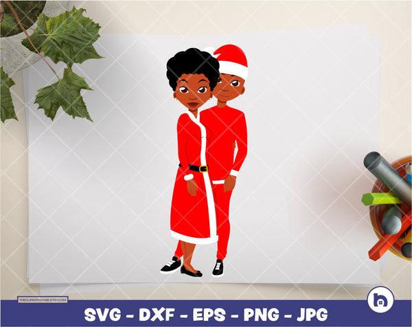 Black Couple Christmas | Digital SVG - DXF - EPS - png - Jpg | Instant Download | christmas svg, family christmas svg, santa svg, couple svg