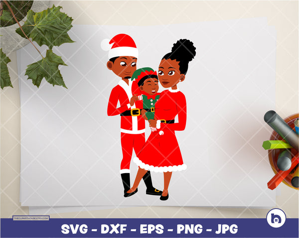 Black Couple With Baby Christmas  | Digital SVG - DXF - EPS - png - Jpg | Instant Download | christmas svg, family svg,santa claus svg,angel