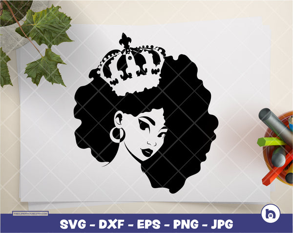 Black Side Angle Queen Silhouette | Digital PNG - Ai - SVG - JPG | Instant Download | black girl magic svg, african american svg,black woman