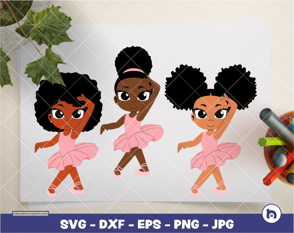 Cute Kid Girl Ballerina | Digital SVG - DXF - EPS - png - Jpg | Instant Download | african american svg, black kid svg, afro child svg