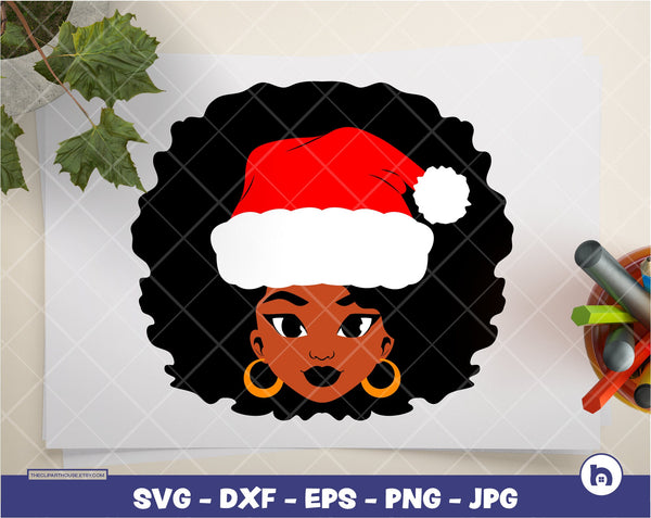 Christmas Afro Woman | Digital SVG - DXF - EPS - png - Jpg | Instant Download | christmas svg, family svg, santa claus svg, elf svg