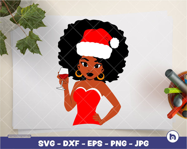 Black Woman Christmas Wine | Digital SVG - DXF - EPS - png - Jpg | Instant Download | christmas svg, family svg, santa claus svg, elf svg