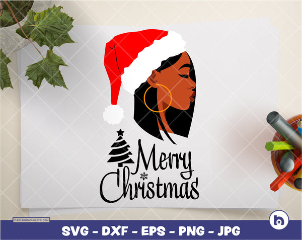 Christmas Black Woman Side View 2 Text | Digital SVG - DXF - EPS - png - Jpg | Instant Download | christmas svg,family svg,santa svg,elf svg