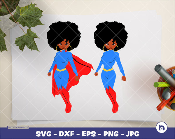 Black Superwoman | Digital SVG - DXF - EPS - png - Jpg | Instant Download | african american svg, black woman svg, hero svg, superwoman svg