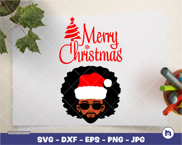 Merry Christmas Black Man Face | Digital SVG - DXF - EPS - png - Jpg | Instant Download | christmas svg,family svg,santa svg,elf, black man