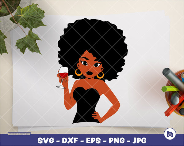 Black Woman Wine Glass | Digital PNG - Ai - SVG - JPG | Instant Download | black girl magic, african american svg,black woman svg,afro svg