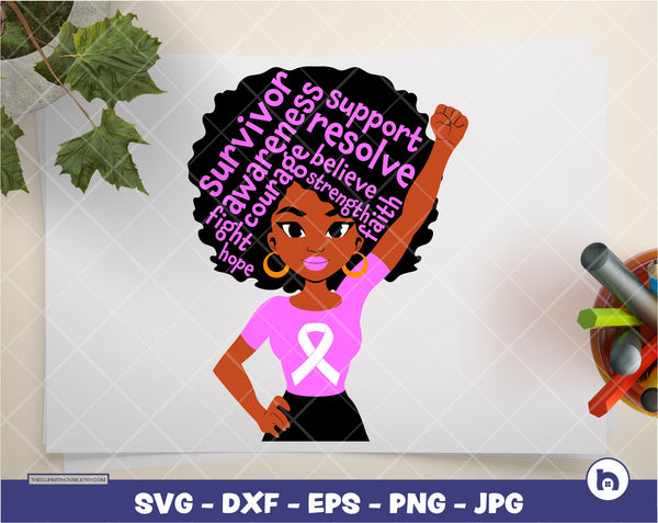 Breast Cancer Afro Text | Digital SVG - DXF - EPS - png - Jpg | Instant Download | cancer research, women, we can do it,strong,survivor svg