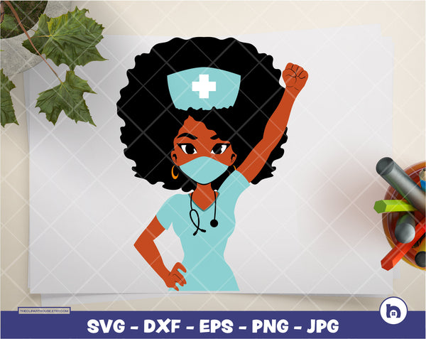 Masked Black Nurse 3 | Digital SVG - DXF - EPS - png - Jpg | Instant Download | black nurse,african american svg,black woman svg, doctor svg