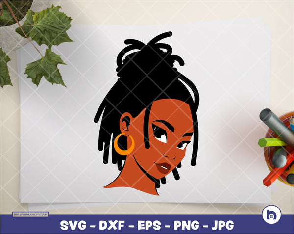 Black Side Angle Woman Dreadlocks | Digital SVG - DXF - EPS - png - Jpg | Instant Download | black girl magic, african american svg, woman - The Clipart House