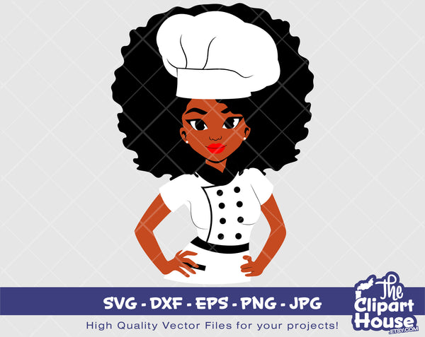 Black Woman Chef 2 | Digital SVG - DXF - EPS - png - Jpg | Instant Download | afro chef svg, afro woman svg,cook svg,black chef svg,chef hat