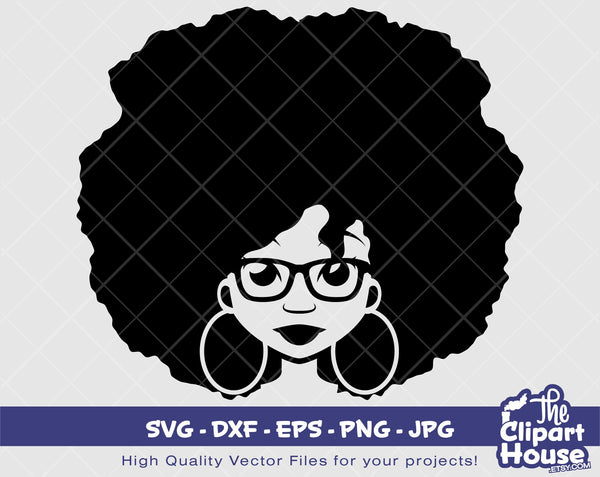 Afro Glasses Woman | Digital PNG - Ai - SVG - JPG | Instant Download | Cricut, svg, printable, african american svg, black woman svg, afro