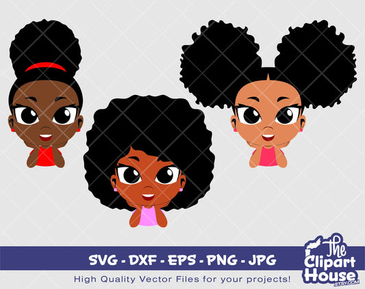 Cute Kid Girl Smile | Digital SVG - DXF - EPS - png - Jpg | Instant Download | african american svg, black kid svg,afro child svg,cute kid