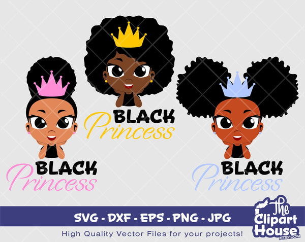 Cute Kid Princess | Digital SVG - DXF - EPS - png - Jpg | Instant Download | african american svg, black kid svg,afro child svg,cute kid