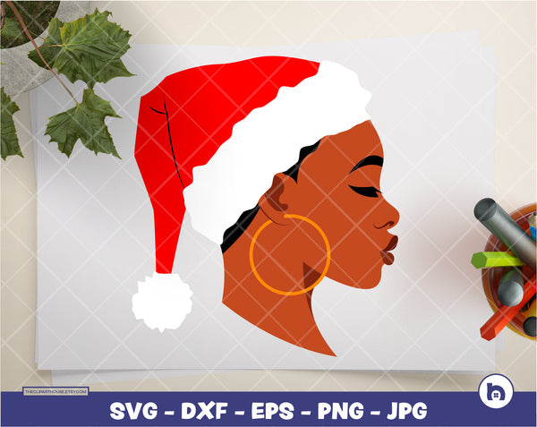 Christmas Black Woman Side View | Digital SVG - DXF - EPS - png - Jpg | Instant Download | christmas svg, family svg,santa claus svg,elf svg