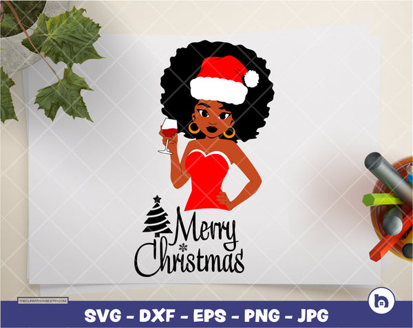 Black Woman Christmas Wine Text | Digital SVG - DXF - EPS - png - Jpg | Instant Download | christmas svg, family svg,santa claus svg,elf svg