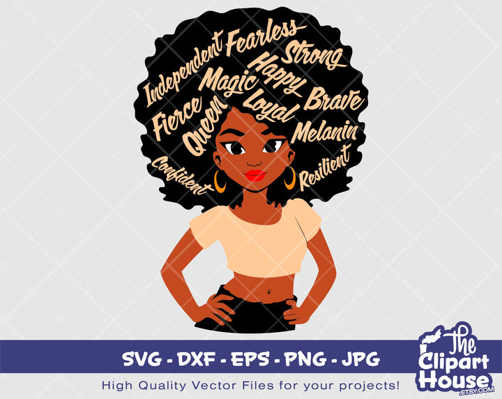 Natural Hair Woman Quotes | Digital SVG - DXF - EPS - png - Jpg | Instant Download | black girl magic,african american svg,black woman svg - The Clipart House