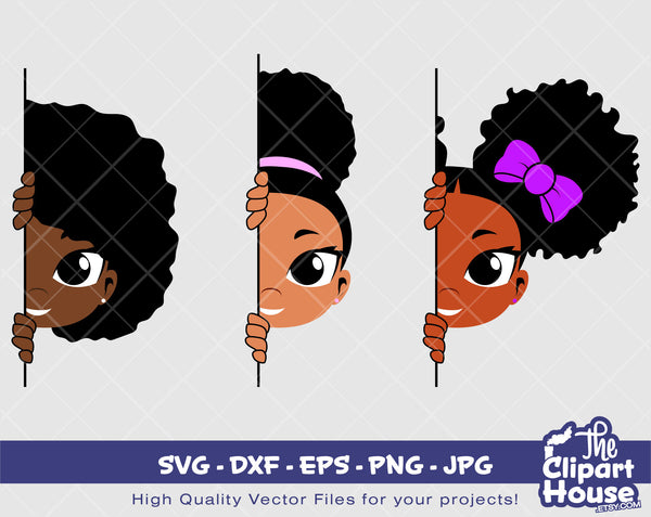 Cute Kid Peekaboo Girl | Digital SVG - DXF - EPS - png - Jpg | Instant Download | african american svg,black kid svg,afro child svg,cute kid