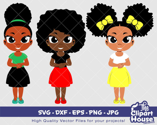 Cute Kid Girl Standing | Digital SVG - DXF - EPS - png - Jpg | Instant Download | african american svg, black kid svg,afro child svg,kid svg