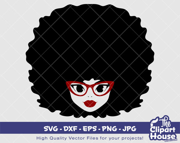 Red Glasses Woman | Digital SVG - DXF - EPS - png - Jpg | Instant Download | african american svg, black woman svg,afro lady svg