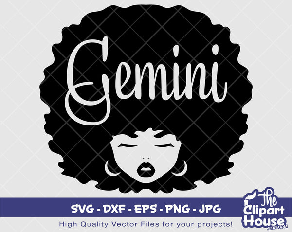 Gemini Afro Woman | Digital SVG - DXF - EPS - png - Jpg | Instant Download | zodiac sign, horoscope,astrology, birthdays, stars, gemini