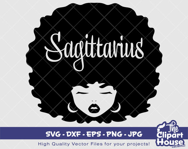 Sagittarius Afro Woman | Digital SVG - DXF - EPS - png - Jpg | Instant Download | zodiac sign, horoscope,astrology, birthdays, sagittarius