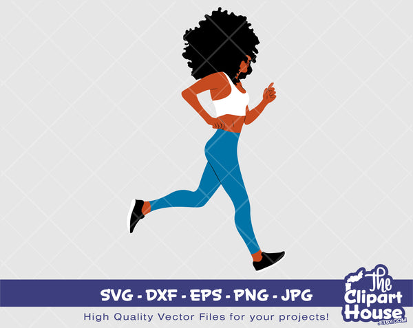 Afro Fitness Jogging | Digital SVG - DXF - EPS - png - Jpg | Instant Download | afro svg, fitness svg, black woman svg, black dancer svg