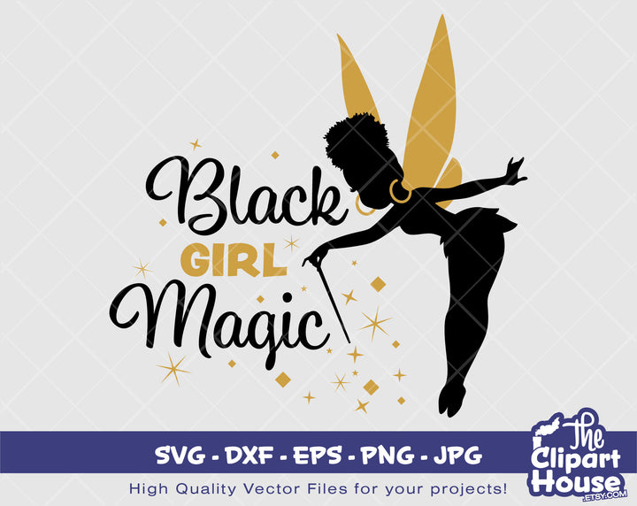 Black Girl Magic Fairy | Digital SVG - DXF - EPS - png - Jpg | Instant Download | Cricut, black woman svg, fairy, black angel svg - The Clipart House