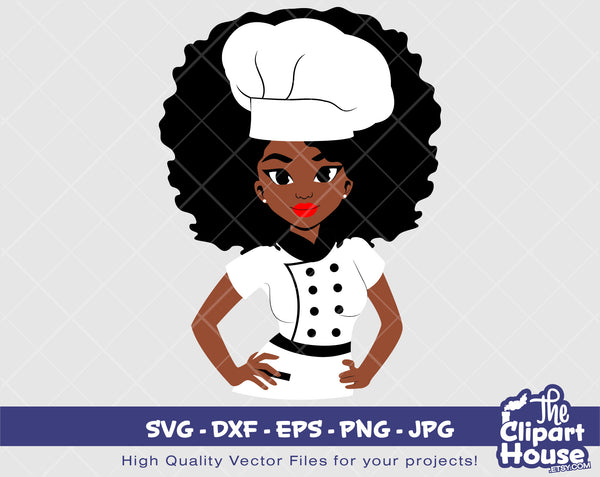 Black Woman Chef 3 | Digital SVG - DXF - EPS - png - Jpg | Instant Download | afro chef svg, afro woman svg,cook svg,black chef svg,chef hat