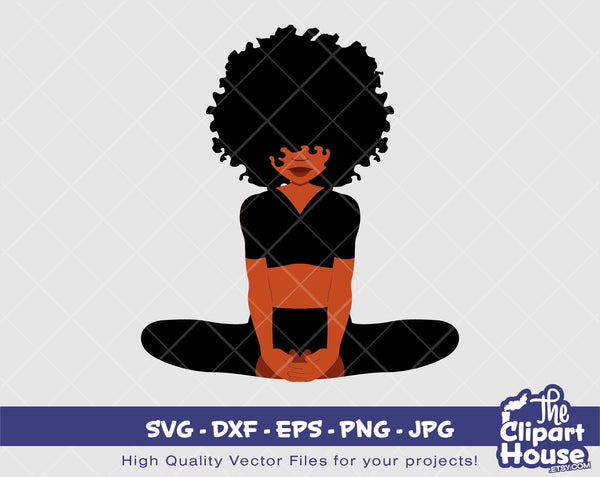 Afro Yoga Pose 14 | Digital SVG - DXF - EPS - png - Jpg | Instant Download | afro svg, yoga pose svg, fitness svg, black woman,black dancer - The Clipart House