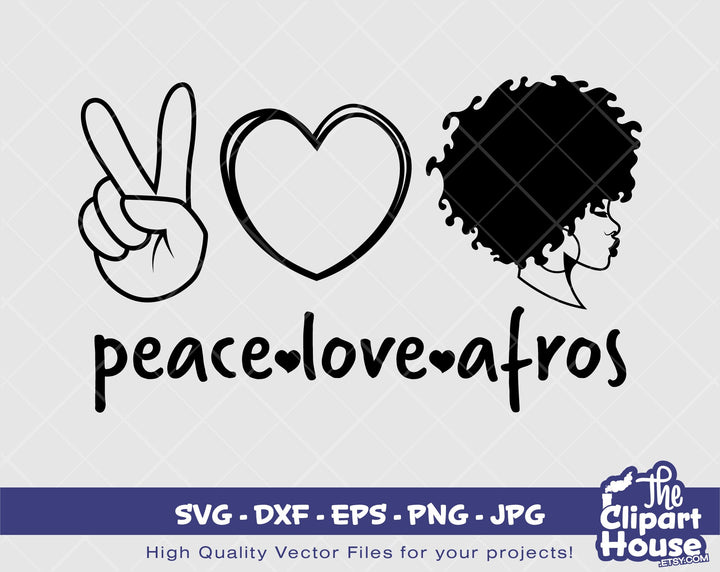 Peace Love Afros Silhouette | Digital SVG - DXF - EPS - png - Jpg | Instant Download | black people svg,african american,black woman svg - The Clipart House